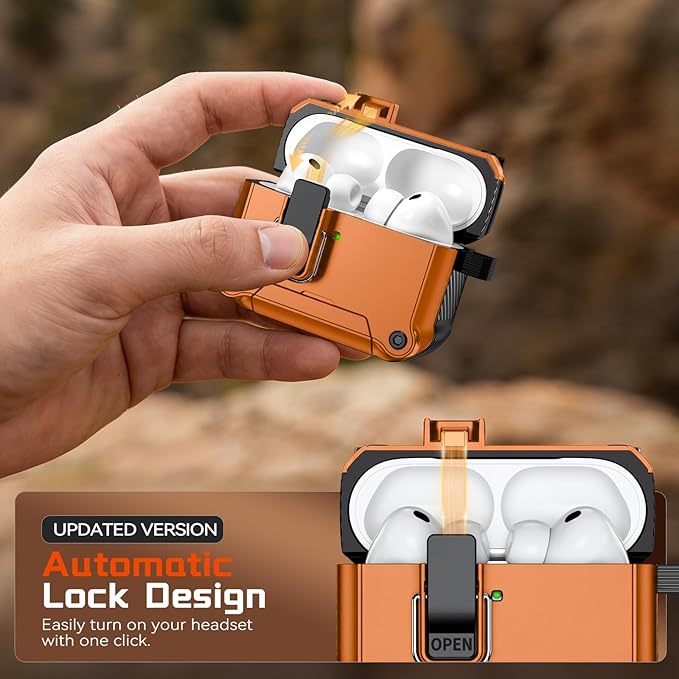 Inesore Compatible with AirPods Pro 3 Generation Case,Secure Lock & Phone Stand Design,Compatible with MagSafe,Automatic Snap Switch Secure Cover for New AirPods Pro 3rd (2025)-Orange