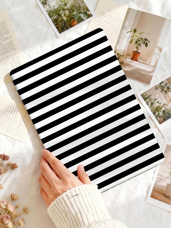 Seorsok Compatible with New MacBook Air 13.6 inch Case M4 M3 M2 2025 2024-2022 Release A3240 A2681 A3113 Touch ID,Cute Striped Plastic Hard Shell Case with Keyboard Cover,Black & White Stripes