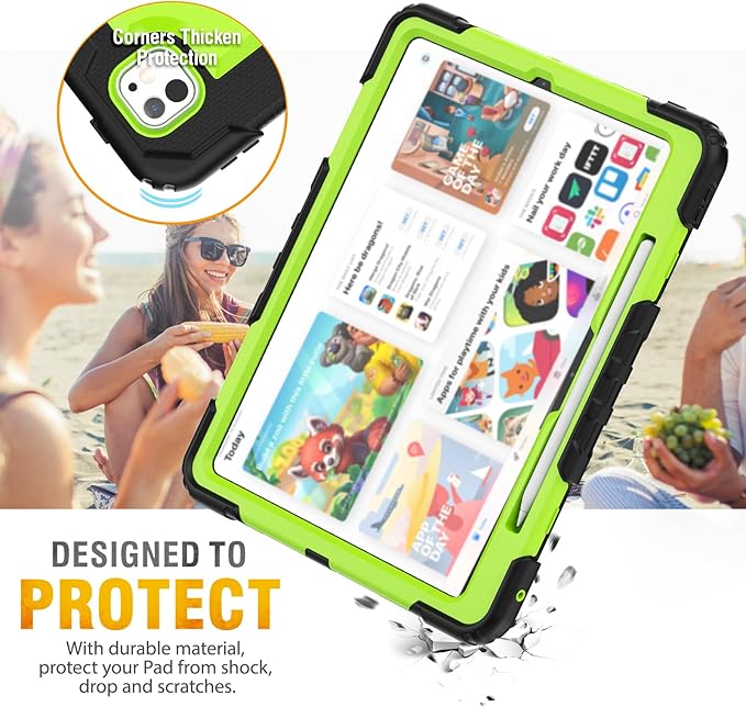 HXCASEAC for iPad Pro 13 Inch Case (M5/M4) 2025/2024, Shockproof Design with Pencil Holder, Protector, Rotating Stand, Hand Strap, Heavy Duty Protective iPad Pro13 Cover A3360 A3361 A2925 A2926,Green