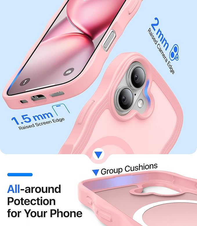 Magnetic for iPhone 16 Case,[Compatible with MagSafe][Military-Grade Drop Protection][Anti-Yellowing] Shockproof Protective Translucent Matte Cover for iPhone 16 Phone Case,Peach Pink