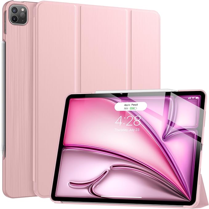 Soke Case for iPad Air 13 Inch (M3/M2) 2025/2024,iPad Pro 12.9 2022 2021(6th 5th Generation) - [Slim Trifold Stand + Auto Wake/Sleep],Protective Hard PC Back Cover (Pink)