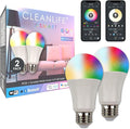 CLEANLIFE Smart Gen 2 A19 LED Bulb - RGB + Tunable White Smart Bulb with WiFi & Bluetooth Light Control - App Controlled, Programmable LED Lights - Pack of 2 9W Dimmable LED Light Bulbs