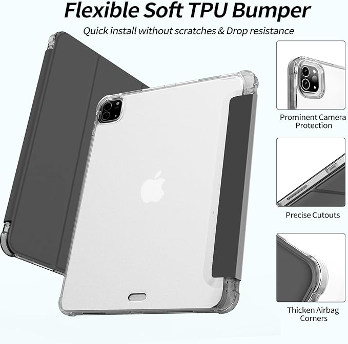 Kenke for iPad Pro 11 Inch Case 4th/3rd/2nd/1st Generation 2022/2021/2020/2018 Support 2nd Pencil Charge with Built-in Left Side Pencil Holder, Hard Frosted Back Cover & Colored Edge (Black)