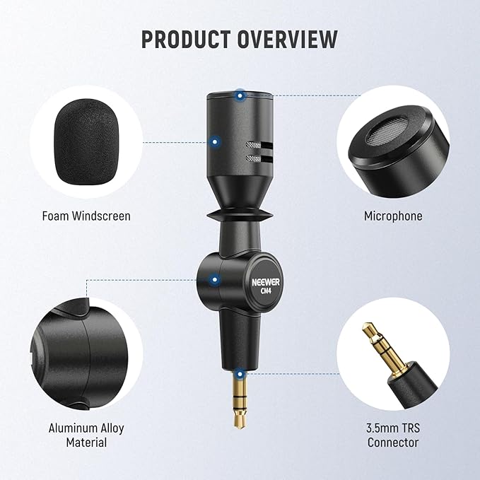 NEEWER 3.5mm TRS Omnidirectional Mini Microphone for DSLR Camera Recorder Vlog Podcast Interview, Compatible with Rode Wireless GO II DJI Mic CM28 CM31 Transmitter, CM4