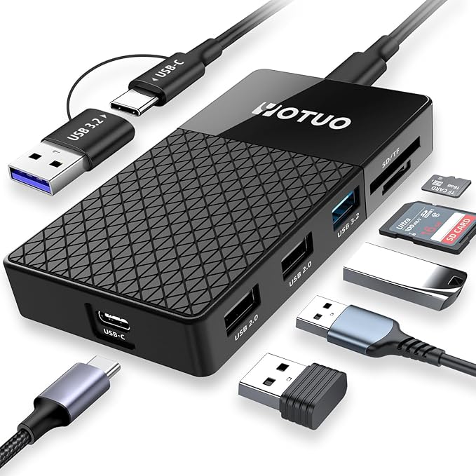 YOTUO M.2 NVMe SSD Enclosure with Hub & Card Reader, 10Gbps USB-C 3.2, External Solid State Drive Case for 2230/2242/2260/2280, SD/TF Card Reader, USB Hub, Compatible with Windows/Mac/Android/iOS