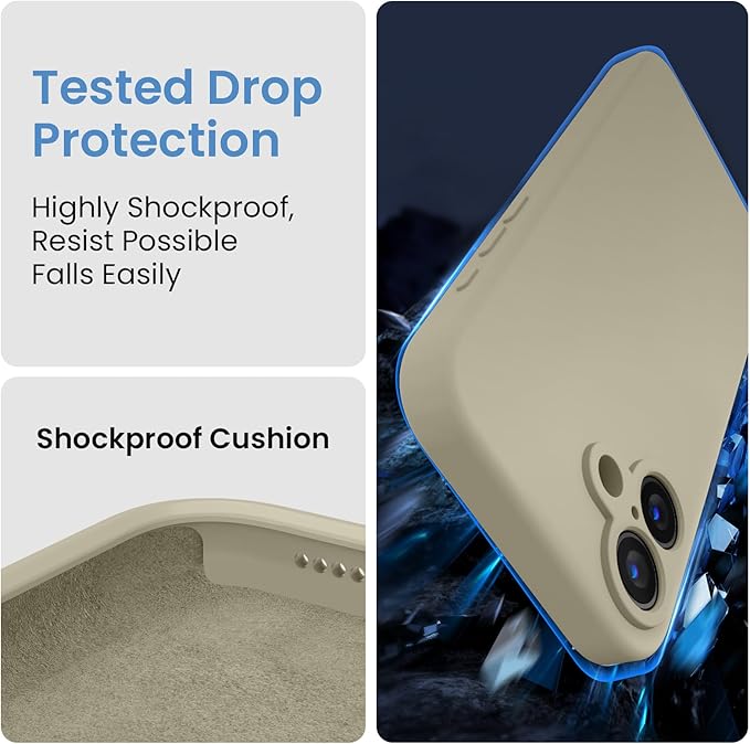 FireNova Designed for iPhone 16 Case, Silicone Upgraded [Camera Protection] Phone Case, Soft Anti-Scratch Microfiber Lining Inside, 6.1 inch, Khaki