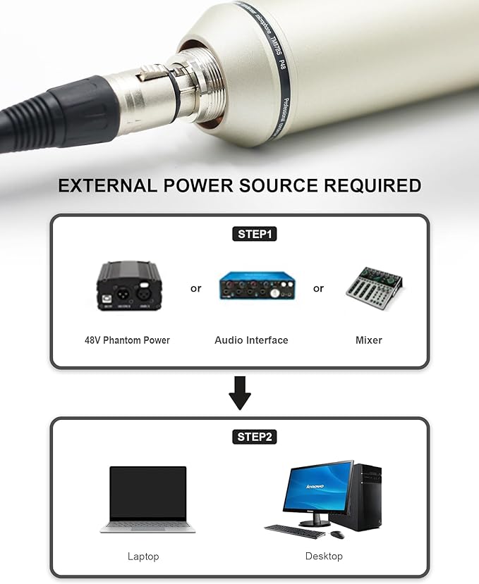 SUUNTOK XLR Microphone, Professional Condenser Microphone with 34mm Large Diaphragm, Cardioid Studio Recording Mic Computer Gaming PC TM87KB Mic Kit for Singing, Podcasting, YouTube (Silver)