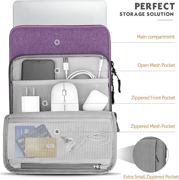 MoKo Laptop Sleeve Bag for 13.3-14 Inch, Notebook Carrying Case with Pocket Fits New MacBook Pro M3/M2 14" /13" M2/M1 Pro/M1 Max 14.2 2023-2021/Air 13.6" M2 2022, Surface Pro 9/8 13", Purple
