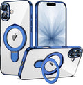 Compatible with iPhone 17 Case with Invisible Magnetic Ring Stand [Compatible with Mag-Safe] [Full Camera Lens Protector] Plating Clear Phone Case for iPhone 17 6.3", Blue