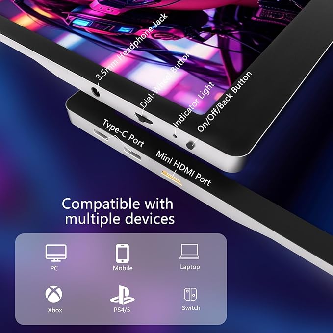 15.6 Inch 4K UHD Portable Gaming Monitor 120% sRGB Lightweight Metal Touchscreen with Type-C Mini HDMI Travel Monitor for Laptop, PC, Mac, PS4/5, Switch