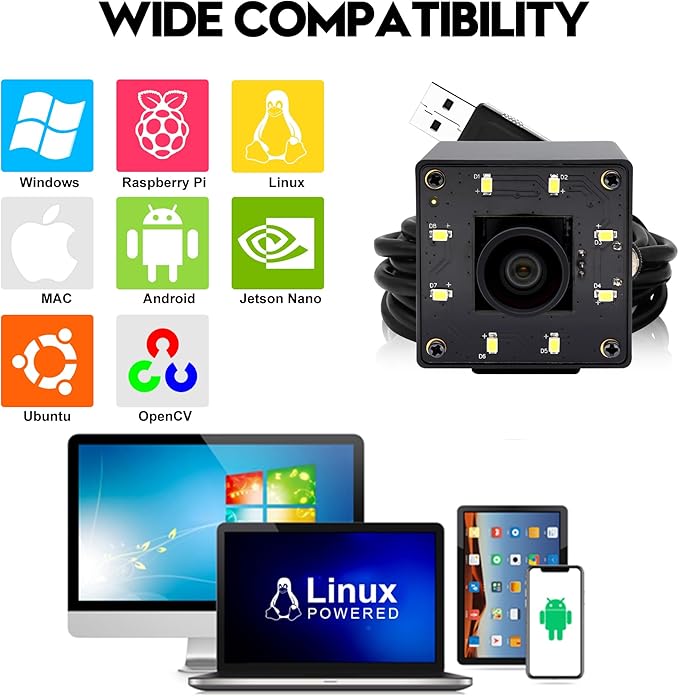 SVPRO 12MP USB Camera with Light, 4K Webcam 30fps / 1080P 120fps High Speed, IMX577 Sensor Low Light, USB Plug and Play for Lightburn, PC/Laptop, Comptible with Windows/MacOS/Linux/Android