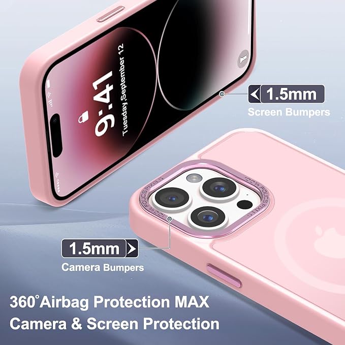 Newfuture Designed for iPhone 14 Pro Case with Magnetic [13 FT Military Drop Protection] [Compatible with Magsafe] Slim Translucent Matte Shockproof with Anti-Fingerprint Phone Case, Tender Pink