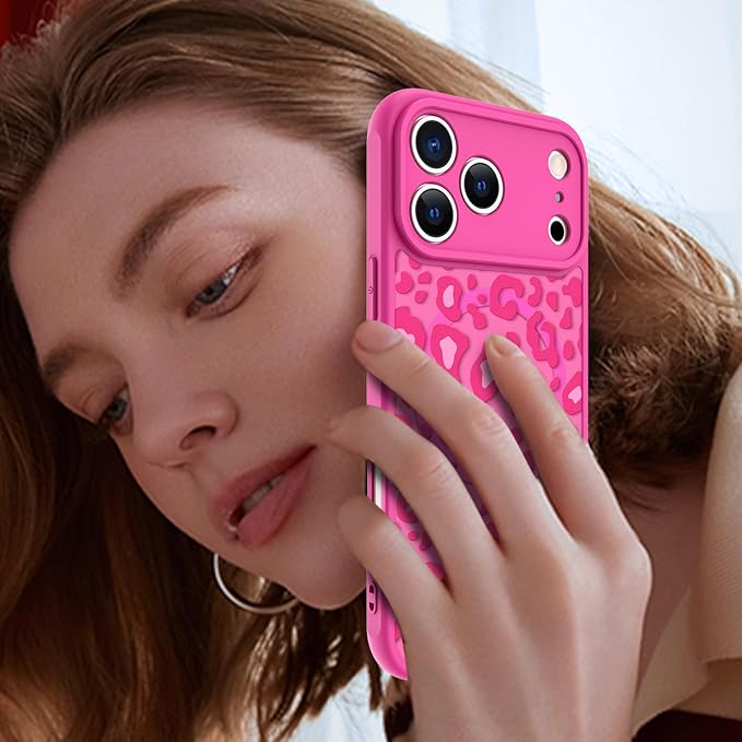 KANGHAR Case Compatible with iPhone 17 Pro Hot Pink Leopard Printed Pattern [Compatible with Magsafe] Cute Cheetah Protective Magnetic Case for Girls Women 6.3"