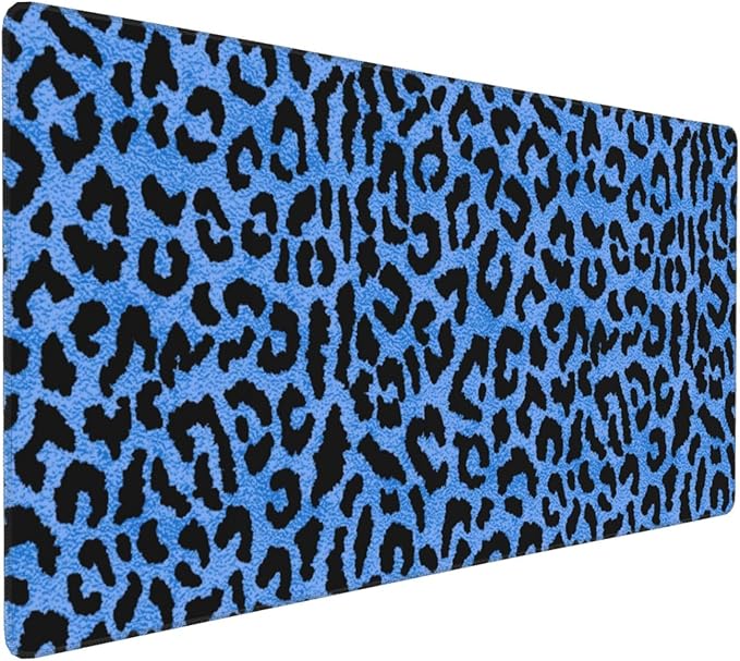 Blue Leopard Skin Print Mouse Pads XXL Extended Mousepad with Stitched Edges Non-Slip Rubber Base Computer Keyboard Pad Desk Mat for Home Office Desk Decor, 35.4" X 15.7"