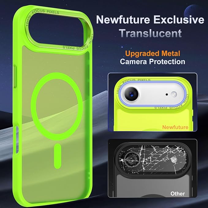 Newfuture Magnetic for iPhone Air Case [Compatible with Magsafe] [Military Grade Drop Protection] Translucent Matte Anti-Scratch Shockproof Protective Phone Cover 6.5 Inch, Fluorescent Green