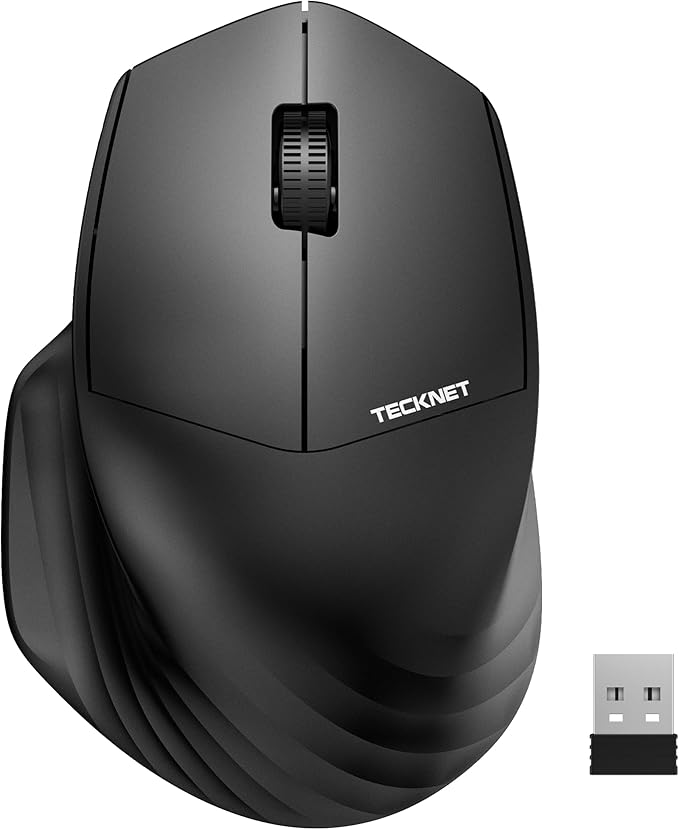 TECKNET Wireless Mouse, 2.4G Computer Mouse, 3 Adjustable DPI Silent Mouse with USB A Receiver, 3 Buttons, 24 Months Battery Life, Ergonomic Wireless Mouse for Laptop, PC, Mac, Desktop-Black