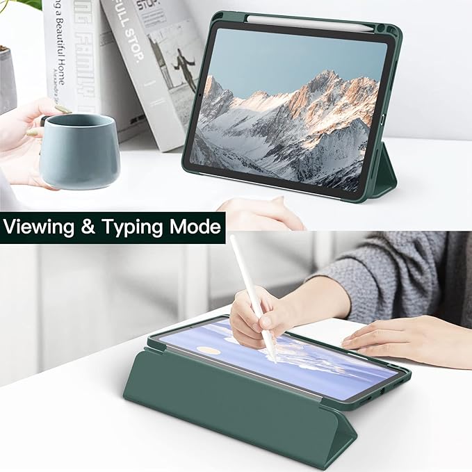 JETech Case ONLY for iPad Air 11-Inch M4/M3/M2 (2026/2025/2024), iPad Air 5/4 (2022/2020 5th/4th) with Pencil Holder, Clear Transparent Back Slim Stand Shockproof Tablet Cover (Misty Blue)