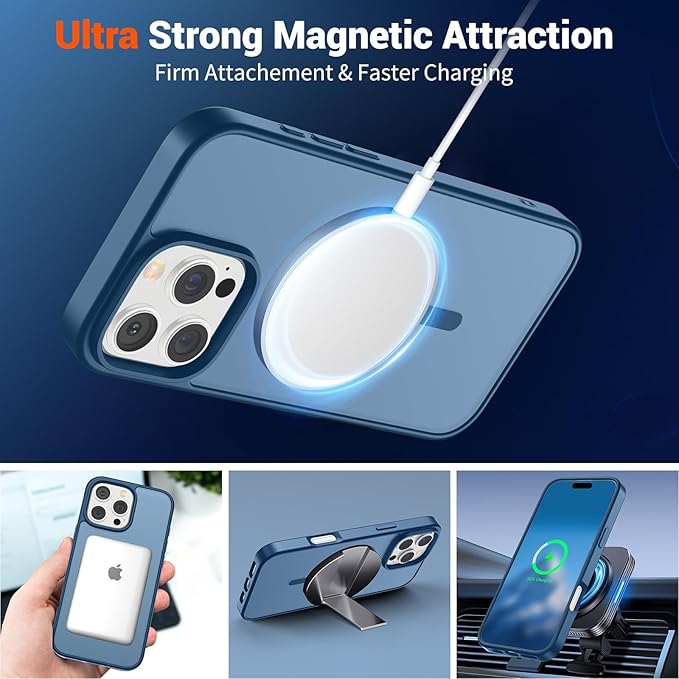 SUPFINE Magnetic for iPhone 16 Pro Case(Compatible with MagSafe)(Military Grade Drop Protection) Slim Translucent Matte Shockproof with Anti-Fingerprint Phone Case,Deep Blue
