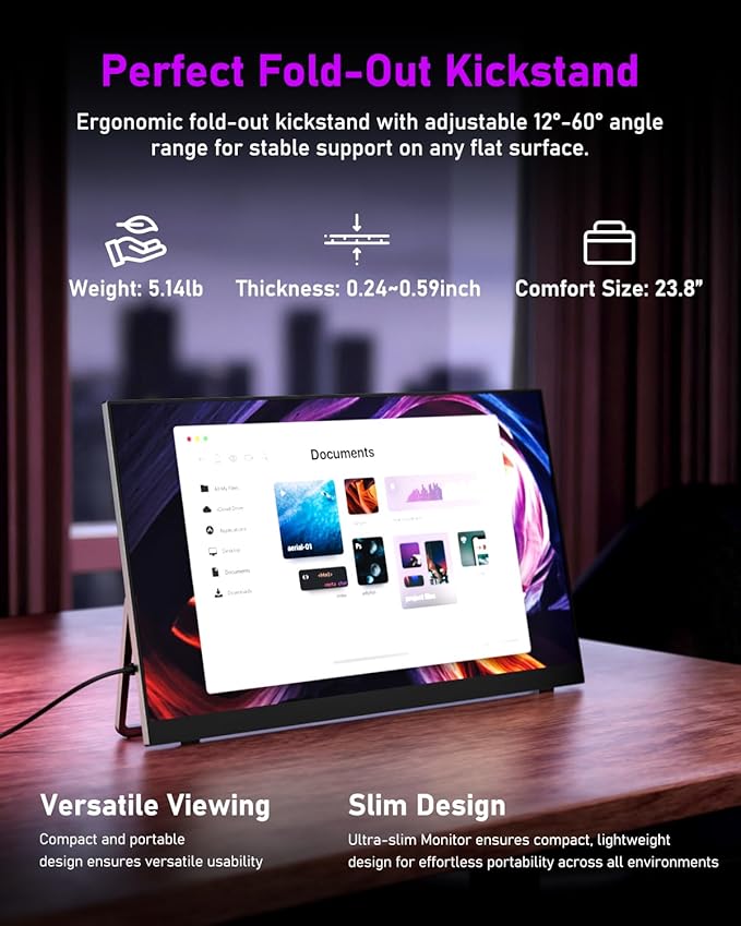Yodoit Portable Monitor for Laptop 23.8" 4K UHD Travel Gaming Monitor Screen IPS Display with USB Type C Port and Built-in Speakers Compatible with PC, Xbox Black