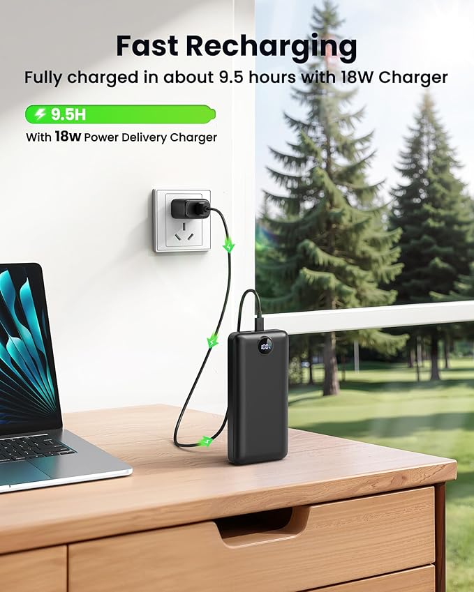 Portable Charger Power Bank 50000mAh 22.5W Fast Charging USB C Battery Bank External Battery Pack Digital Display Phone Charger with 3 Output & 2 Input for iPhone 17/16/15/14/13/12, Samsung etc Black