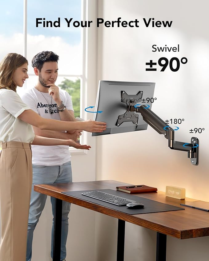 HUANUO Computer Monitor Wall Mount for 22"-35" Screens, Gaming Wall Mount Monitor Arm Holds up to 26.4lbs, Vesa Mount with Tilt, Swivel, Rotation, Supports 75x75mm, 100x100mm, 200x200mm, Black