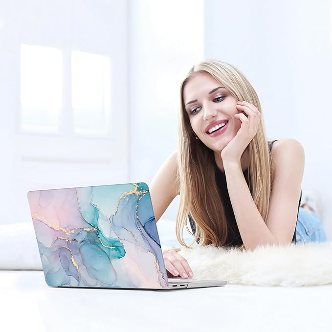 BELKA Compatible with MacBook Pro 13 inch Case M2 2025 2024 2023 2022-2016 A2338 M1 A2251 A2289 A2159 A1989 A1708 A1706, Plastic Hard Shell Case + Keyboard Cover +Screen Protector, Blue Pink Marble