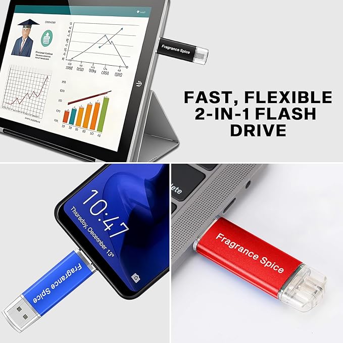 Smart Flash Drive for Android, USB Flash Drive 64GB – Compatible with Samsung USB, MacBook, Laptop, PC, and USB for iPhone Pictures - Portable High-Speed Memory Stick (Black, 64GB)