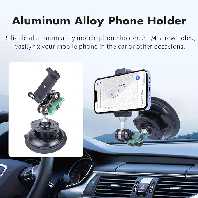 SEASKY S1 Powerful Sports Camera Suction Cup Car Mount for Gopro Hero 13/12/11/10/9/8 Black DJI Action 5/4/3/2 Pocket Insta360 X5 X4 X3 X2 Ace Pro 2 Cell Phone Holder Accessories Aluminum Alloy Metal