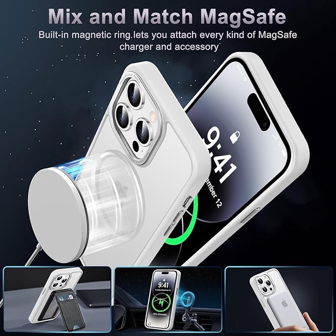 Newfuture Designed for iPhone 14 Pro Case with Magnetic [13 FT Military Drop Protection] [Compatible with Magsafe] Slim Translucent Matte Shockproof with Anti-Fingerprint Phone Case, Frosted White