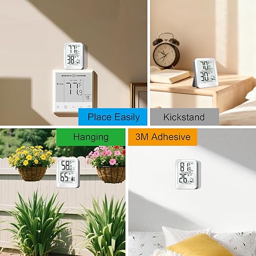 3 Pack Room Thermometer Indoor Hygrometer Digital Mini Humidity Meter Gauge with Temperature and Humidity Monitor Sensor for House, Pet, Plant, Incubator - Battery Included