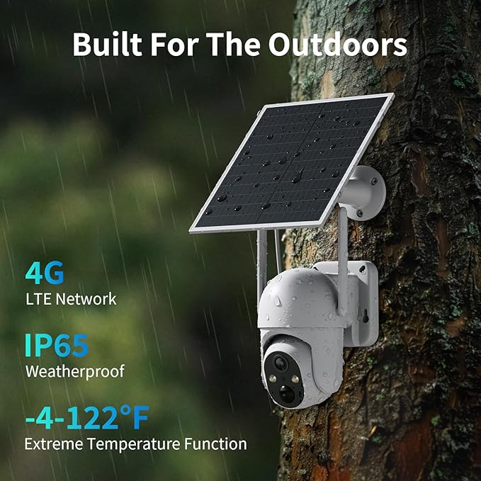 ELYSOO 4G LTE Cellular Security Camera, 2 Pack Solar Powered Outdoor Cameras No WiFi Needed for Farm&Ranch, 360° View, 2K Night Vision, Built in SIM Card(Support Verizon/AT&T/T-Mobile) - White