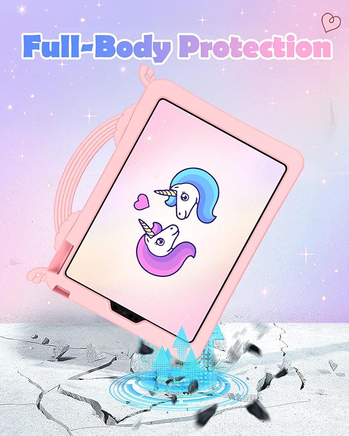 Uppuppy for iPad Air 11 inch Case(Air M4 2026, 8th Gen/M3 2025/M2)/Air 5th/4th Gen 10.9", for iPad Pro 11 inch Case(4th/3rd/2nd/1st Gen) - Pink Unicorn Cover with Rotating Stand & Strap for Girls