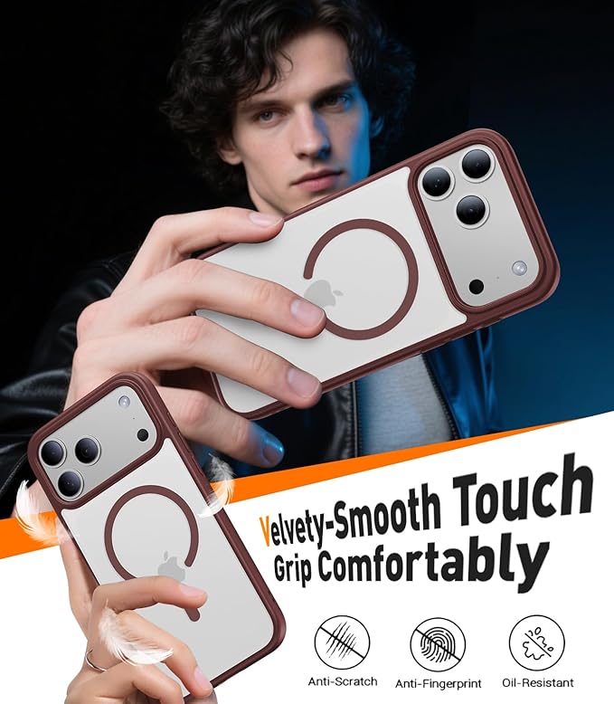 Magnetic for iPhone 17 Pro Case,[Anti-Slip][Compatible with MagSafe][Military Grade Drop Protection] Shockproof Protective Translucent Matte Phone Case for iPhone 17 Pro Case,Wine Red