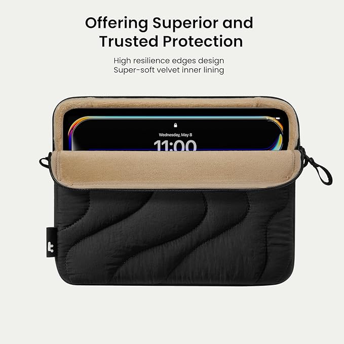 tomtoc 360 Protective Puffy Tablet Sleeve for 2026 11-inch iPad Air M4/M3, iPad Pro 2025 (M5/M4), iPad (A16) with Magic Keyboard/Smart Keyboard Folio, Quilted Soft Puffer iPad Case Bag