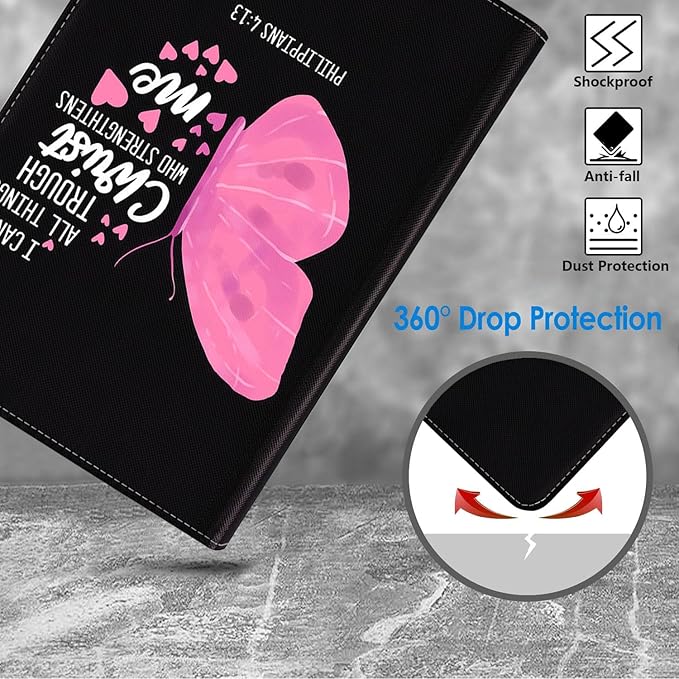 WEUIUJKILO Case for iPad (A16) 11th Generation 11 Inch 2025,iPad 10th Generation 10.9 Inch 2022,PU Leather Folding Stand Smart Cover with Auto Sleep/Wake,Butterfly Quote Bible Verse Philippians 4-13