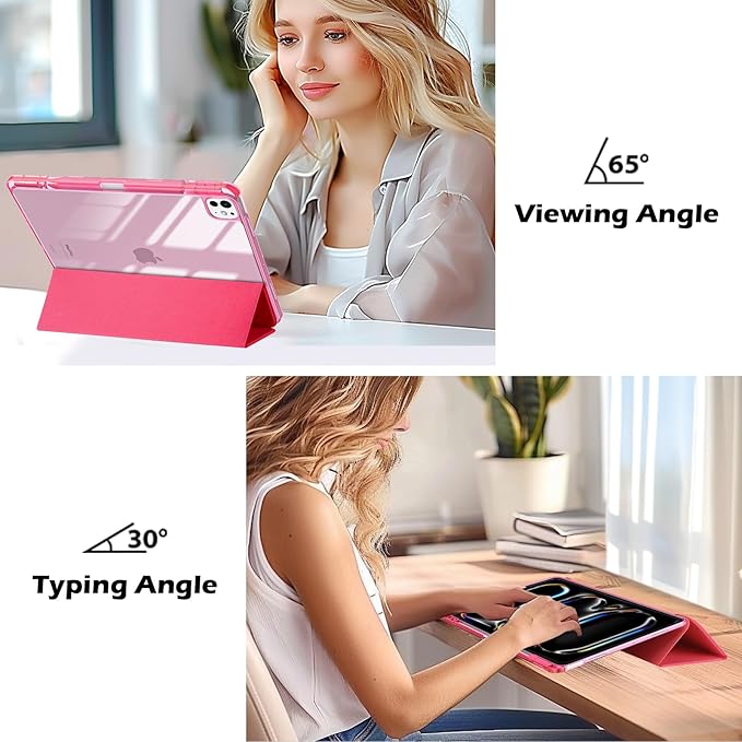 ProCase for iPad Pro 13 Inch Case M5 2025/ M4 2024 with Pencil Holder, Slim Stand Clear Shell Back, Shockproof Cover iPad Pro M5 M4 Case 13 Inch, Supports Touch ID, Auto Wake/Sleep -MelonPink