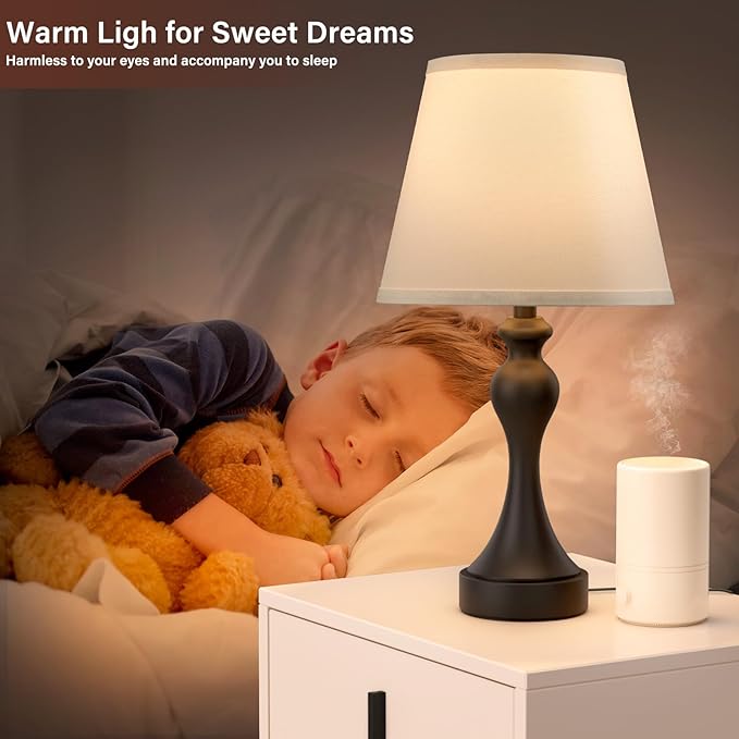 Seealle Touch Lamps for Nightstand - Bedside Lamps Set of 2, 3 Way Dimmable, USB C+A for Bedroom & End Tables (White&Black)