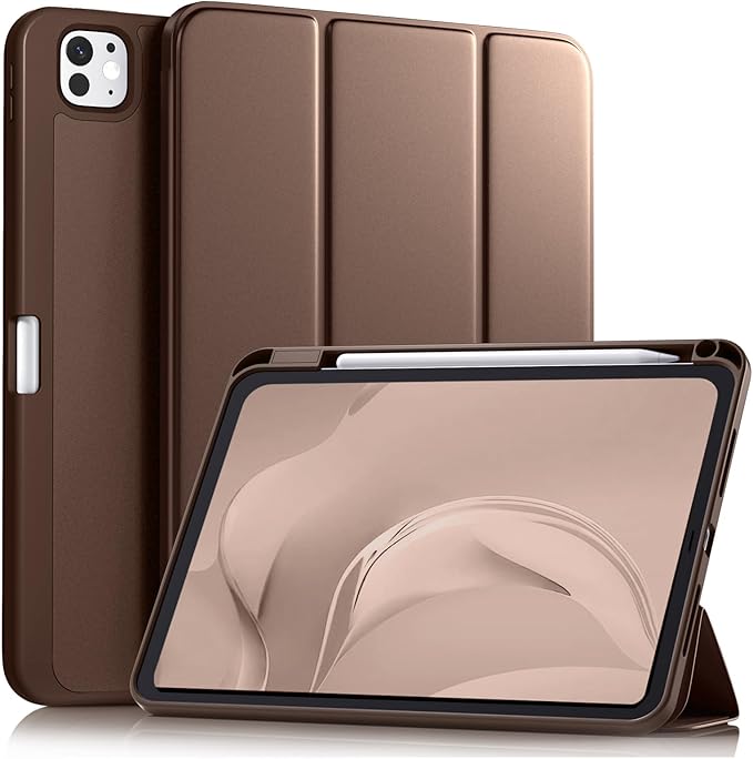 Akkerds for iPad Pro 11 Inch Case (M5/M4) 2025/2024 6th/5th Generation with Pencil Holder, for iPad Pro Case 11 Inch with Trifold Stand Protective Cover/Soft TPU Back, Auto Wake/Sleep, Darkbrown