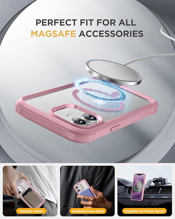 Miracase Glass Series Designed for iPhone 12/12 Pro 6.1 Inch, Upgrade Full-Body Magnetic Case with Built-in 9H Tempered Glass Screen Protector, with Camera Lens Protector, Magnetic Pink