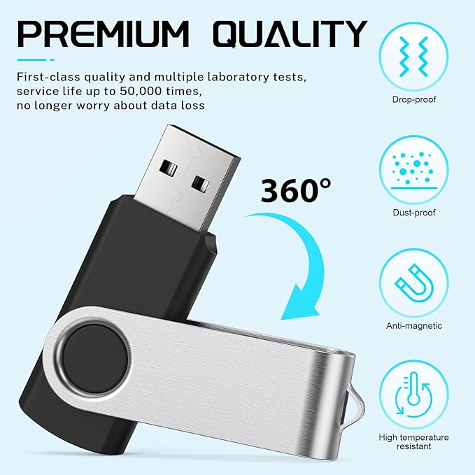 FEBNISCTE 64GB Flash Drive 10 Pack, Thumb Drive High Capacity Multicolour, Bulk USB Flash Drives 64 GB Metal Swivel, USB 2.0 Jump Drive Portable, Pen Drive Zip High Speed for Data Storage
