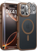 Magnetic 3 in 1 for iPhone 16 Pro Max Case, [Omni-Directional Protection] with 1x Screen Protector + 1x Camera Cover, [Seamless Work with Magsafe] Protective Silm Case for iPhone 16 Pro Max Brown