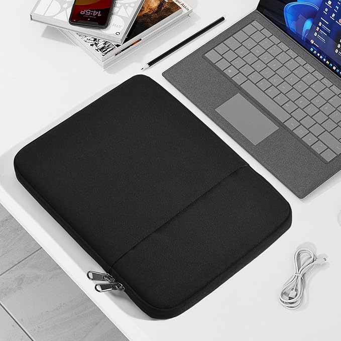 13 inch Laptop Sleeve Case for 2025 2024 Microsoft Surface Laptop7 Copilot+ PC 13.8" & 13.5" Surface Laptop 6/5/4, Water-Resistant Shockproof Tablet Bag Cover w/Accessory Pocket -Black
