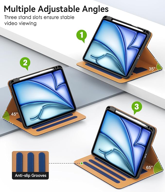 ZoneFoker Case for iPad Air 11-inch M3/ M2 (2025/2024), iPad Air 5th/ 4th Generation 10.9'' (2022/2020), iPad Pro 11 (4th/3rd/2nd/1st Gen), Multi-Angle Stand Cover with Pencil Holder, Navy Blue