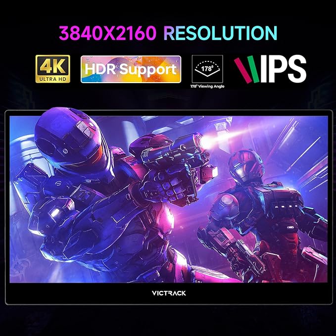 Victrack 4K Touchscreen Pro Gaming Portable Monitor, 13.3" Ultra UHD (3840*2160), for handheld gaming pc, style as ASUS Rog Ally, Lenovo Legion go, 100% RGB IPS Display HDR Travel Monitor Smart Cover