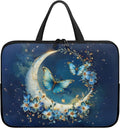 Blue Butterfly Moon Computer Bag Sleeve with Handle, Protective Tablet Case with Zipper, Women Sturdy Laptop Bag, Portable Notebook Sleeves Handbag for Travel/Business/School