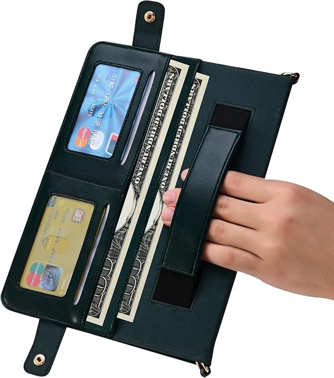 Handbag Case for iPad 10.2"/iPad Pro 10.5/iPad Air3, Techcircle Folio Stand PU Leather Cover w/Hand Strap, Crossbody iPad Case with Pencil Holder Card Slots Envelope Pocket Wallet Case, Midnight Green