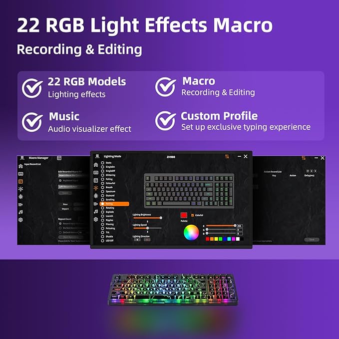 ZORNHER ZH980 Mechanical Keyboard Wireless,95% Creamy Keyboard with Number Pad,Lightning PC Keycaps,Gaming Keyboard with Number Pad,Creamy Sounding Linear Switches,Full Size,2.4GHz/USB-C/BT5.0