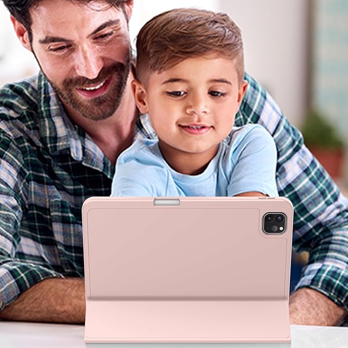 ZryXal New iPad Pro 13 Inch Case (M5) 2025 / (M4) 2024 with Pencil Holder, Smart iPad Case [Support Pencil Pro and Pencil (USB-C)], Support Touch ID and Auto Wake/Sleep (Rose Pink)
