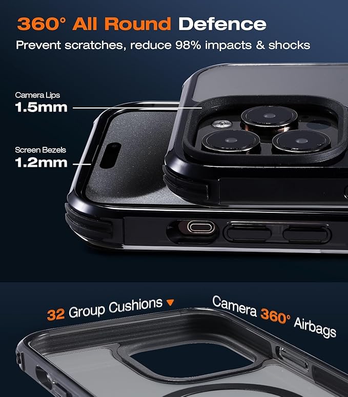 Tigowos for iPhone 15 Pro Max Bumper case Fits MagSafe 15FT Drop Resistant Skin Friendly Feeling Heavy Duty Shockproof Back Cover Fits iPhone 15 Pro Max Phone Cases 6.7"，Black