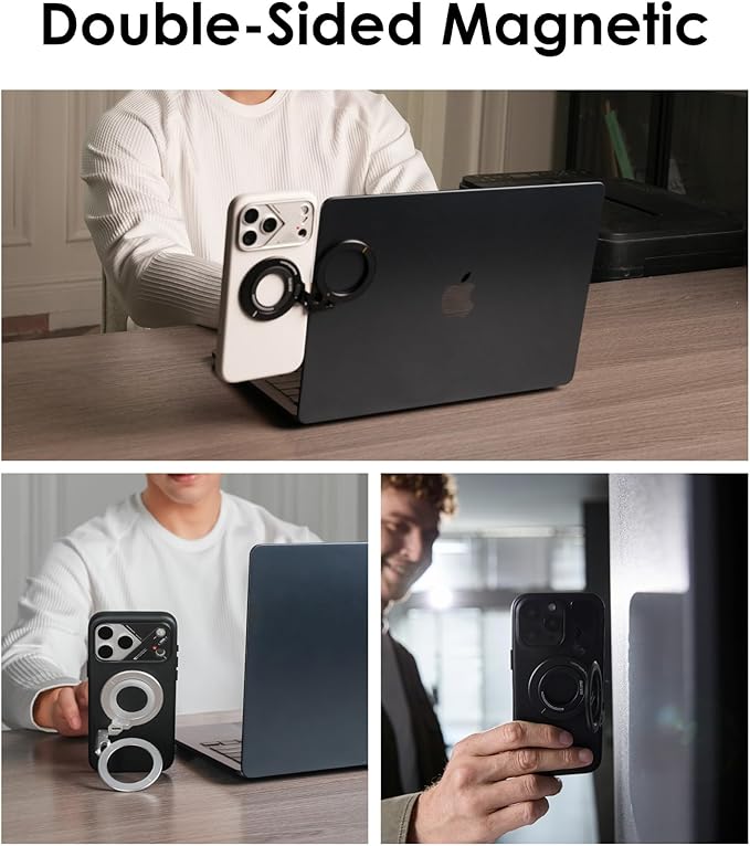 Aulumu G09 Magnetic Ring Grip | Omnidirectional Rotation | MagSafe Compatible | Aluminium Alloy Construction | Stable Dual-Sided Magnetic Attachment | Includes Handle Ring Phone Stand- Black